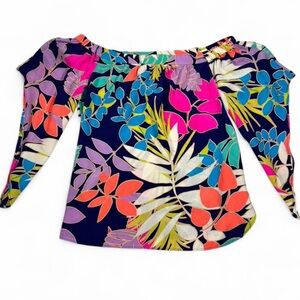 Alice & Trixie by Angela George XS Silk Floral Off-Shoulder Blouse Tropical